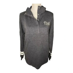 Victorias Secret PINK Size XS Gray Bling Varsity Quarter Snap‎ Sweatshirt